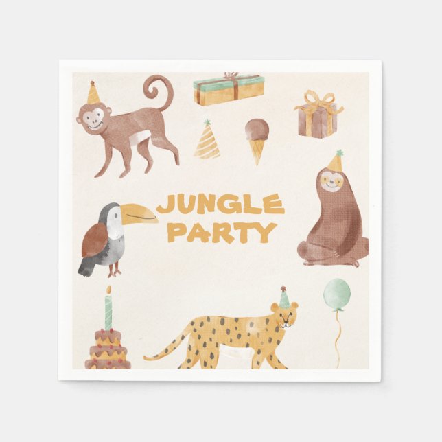 Little Jungle Animals Birthday Pappersservett (Framsidan)