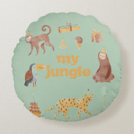 Little Jungle Animals Birthday Rund Kudde