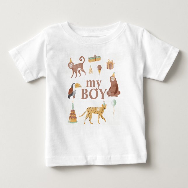 Little Jungle Animals Birthday T Shirt (Framsida)