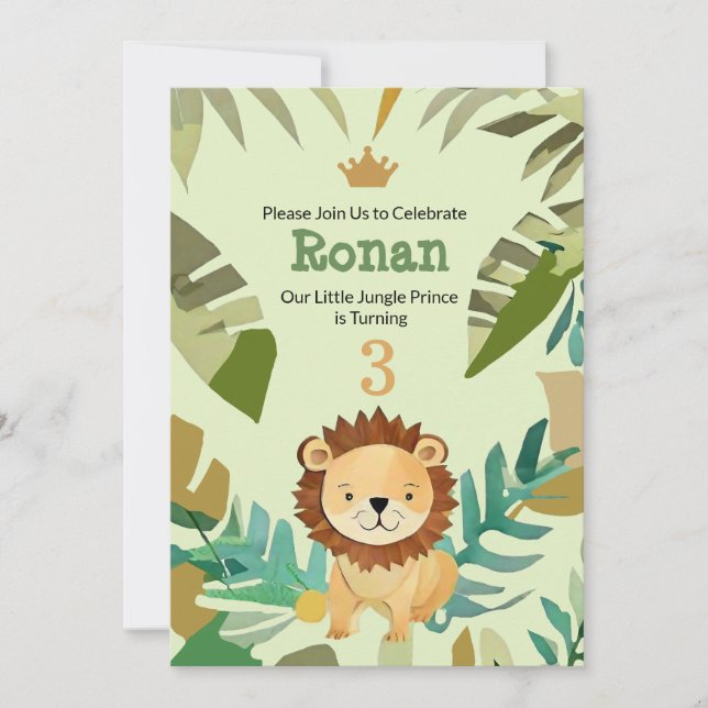 Little Jungle Prince Lejon Birthday Inbjudningar (Framsida)