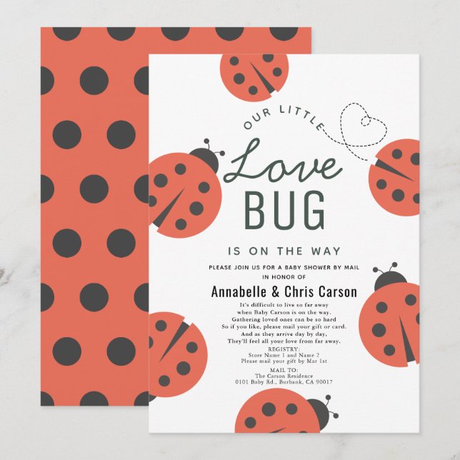 Little Kärlek Kryp Ladybug Baby Shower by Mail Inbjudningar (Fram/baksida)