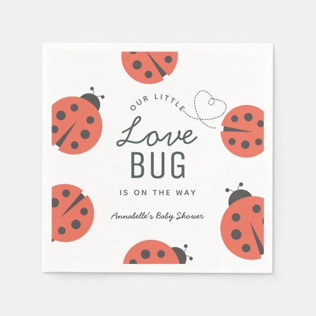 Little Kärlek Kryp Ladybug Baby Shower Napkins Pappersservett (Framsidan)