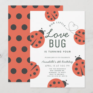 Little Kärlek Kryp Ladybug Girl Birthday Inbjudningar