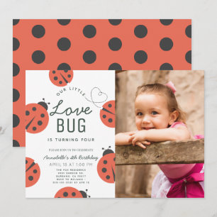 Little Kärlek Kryp Ladybug Girl Birthday Photo Inbjudningar