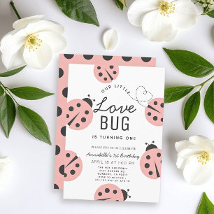Little Kärlek Kryp Ljus rosa Ladybug 1:a födelseda Inbjudningar