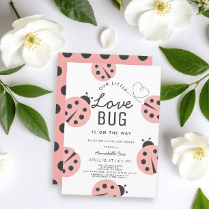 Little Kärlek Kryp Ljus rosa Ladybug Baby Shower Inbjudningar