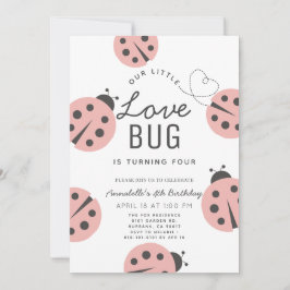 Little Kärlek Kryp Ljus rosa Ladybug Birthday Inbjudningar