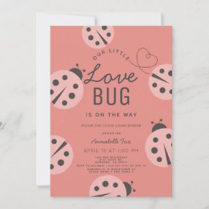 Little Kärlek Kryp Rosa Ladybug Baby Shower Inbjudningar