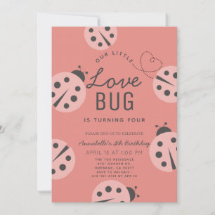 Little Kärlek Kryp Rosa Ladybug Birthday Inbjudningar