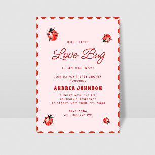Little Kärlek Kryp Rosa & Red Ladybug Baby Shower Inbjudningar