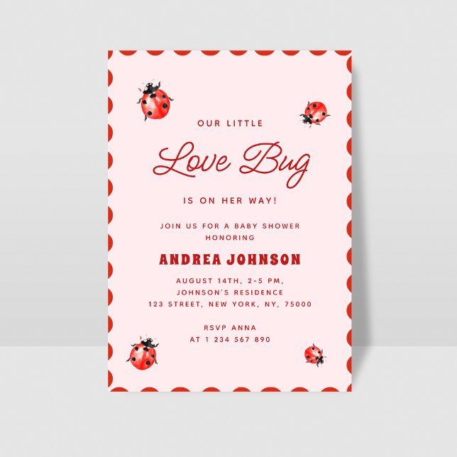 Little Kärlek Kryp Rosa & Red Ladybug Baby Shower Inbjudningar (Skapare uppladdad)