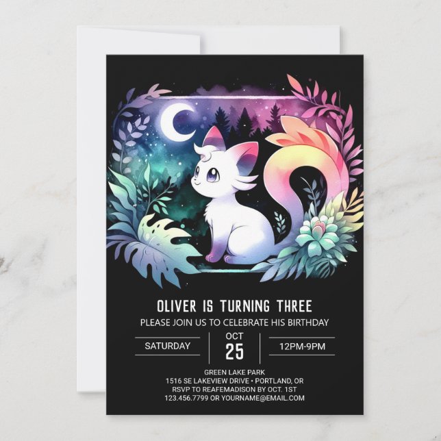 Little Kattdjur Cat Birthday Inbjudningar (Framsida)