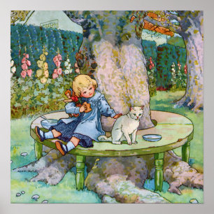 Little Kattunge och Child från Mor Goose Poster