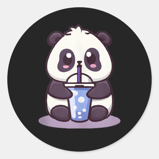 Little Kawaii Panda Drinking Boba Tea Anime Runt Klistermärke (Framsida)