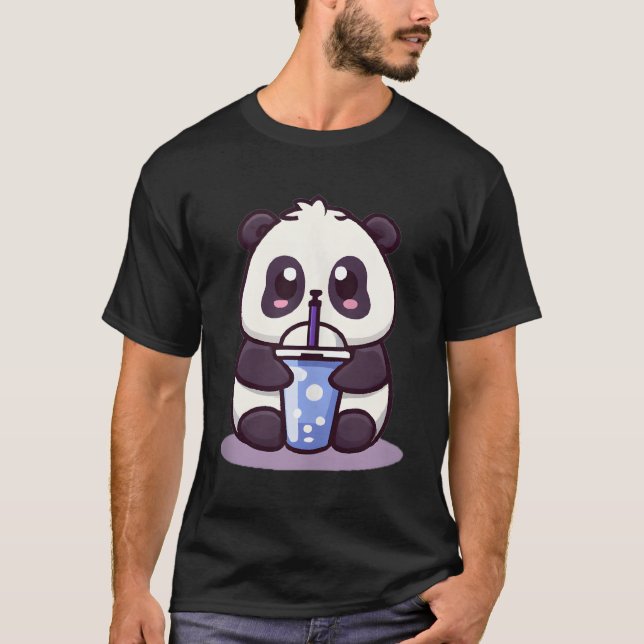Little Kawaii Panda Drinking Boba Tea Anime T Shirt (Framsida)