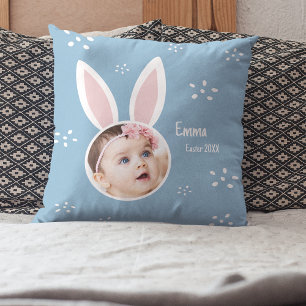 Little Kid Photo med Bunny Öron och Namn Påsk Kudde