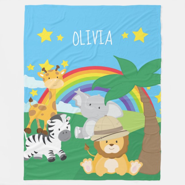 Little Kids Safari Jungle Animals och First Namn Fleecefilt (Framsidan)