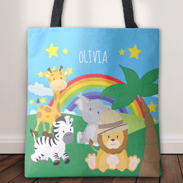 Little Kids Safari Jungle Animals och First Namn Tygkasse