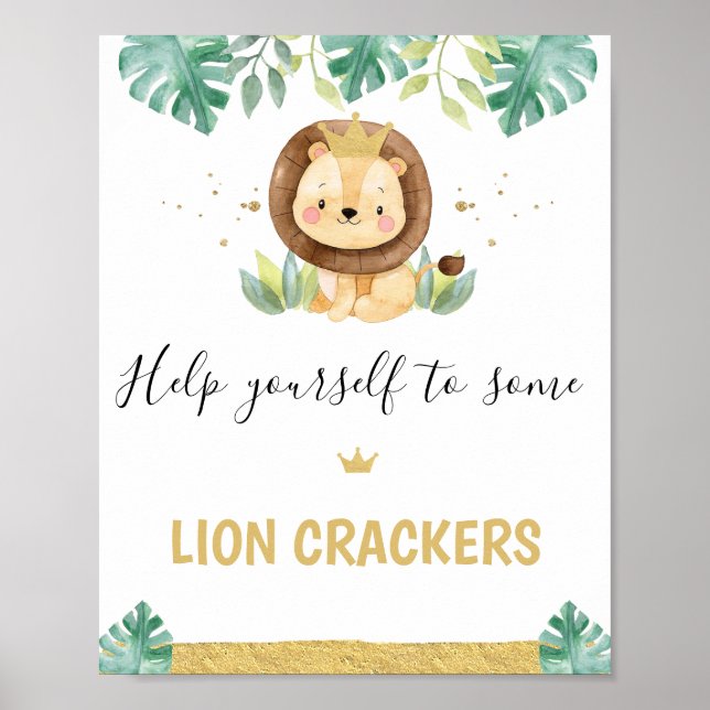 Little King Lion Crown 1st Birthday Party Sign Poster (Framsidan)