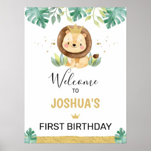 Little King Lion Crown 1st Birthday Welcome Sign Poster