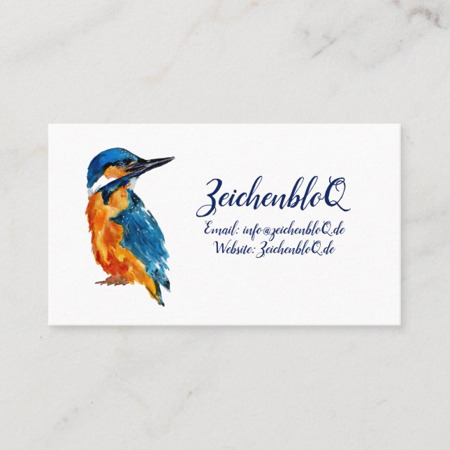 Little Kingfisher Watercolor Visitkort (Framsida)
