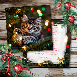 Little Kitten on Christmas Tree Personalized Julkort