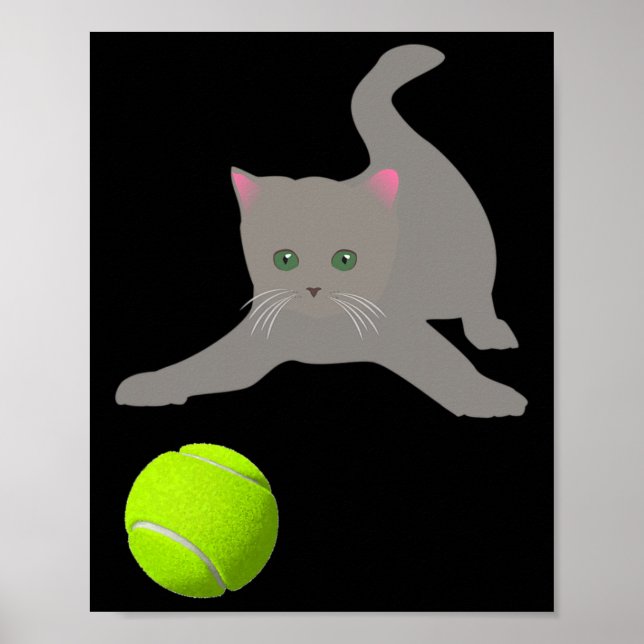 Little Kitten spelar med en tennis Boll-katt Poster (Framsidan)