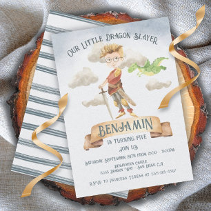 Little Knight Dragon Sayer Fairytale Birthday Inbjudningar