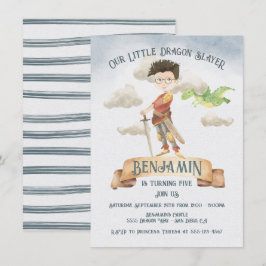 Little Knight Dragon Sayer Fairytale Birthday Inv Inbjudningar