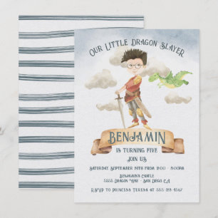 Little Knight Dragon Sayer Fairytale Birthday Inv Inbjudningar