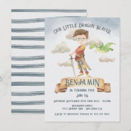 Little Knight Dragon Sayer Fairytale Birthday Inv Inbjudningar