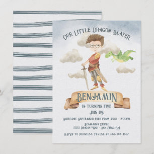 Little Knight Dragon Sayer Fairytale Birthday Inv Inbjudningar