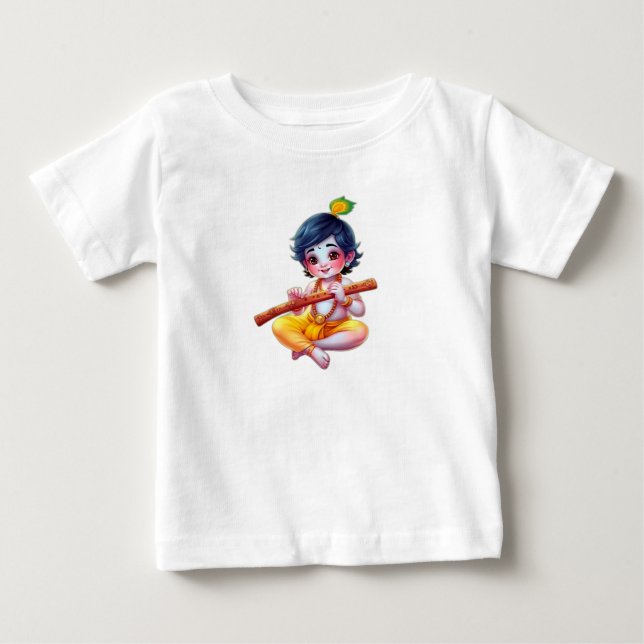 Little Krishna Playing Flute T Shirt (Framsida)