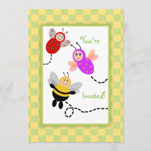 Little Kryp Ladybug, Humla, Butterfly Party Inbjudningar