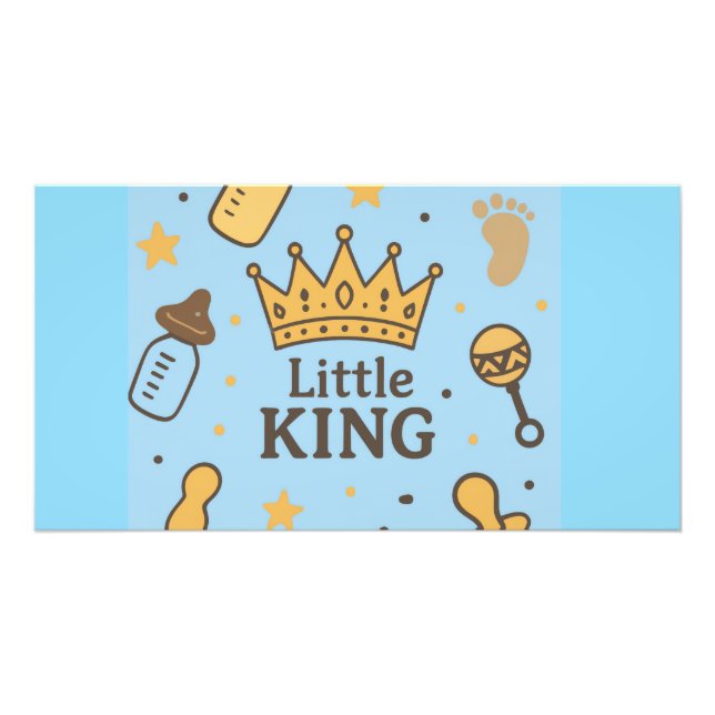 "Little Kung Baby Shower Banner - Blue & Guld Kråk Fototryck (Framsidan)