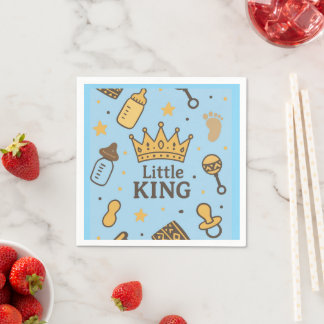 "Little Kung Baby Shower Banner - Blue & Guld Kråk Pappersservett