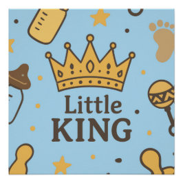 "Little Kung Baby Shower Banner - Blue & Guld Kråk Perfect Poster