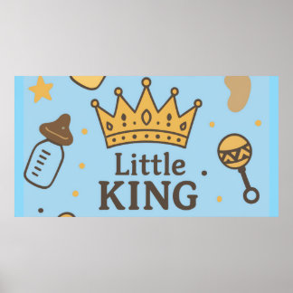 "Little Kung Baby Shower Banner - Blue & Guld Kråk Poster