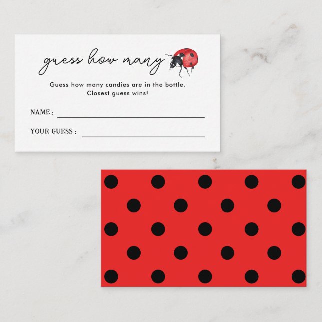 Little Ladybug Baby Shower gissar hur många spel Tilläggskort (Fram/baksida)