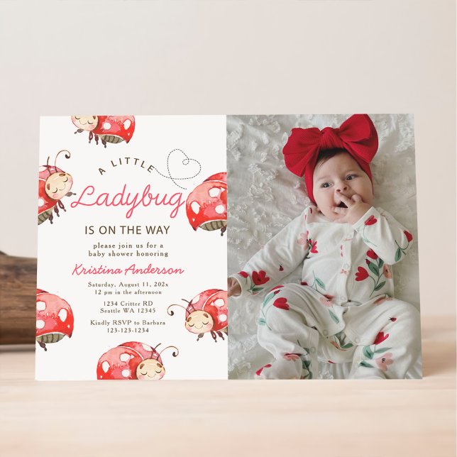 Little Ladybug Baby Shower Party Photo Inbjudningar (Skapare uppladdad)