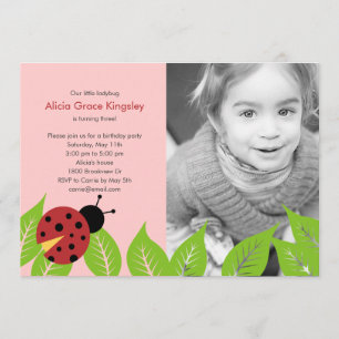 Little Ladybug Birthday Photo Inbjudan - Rosa
