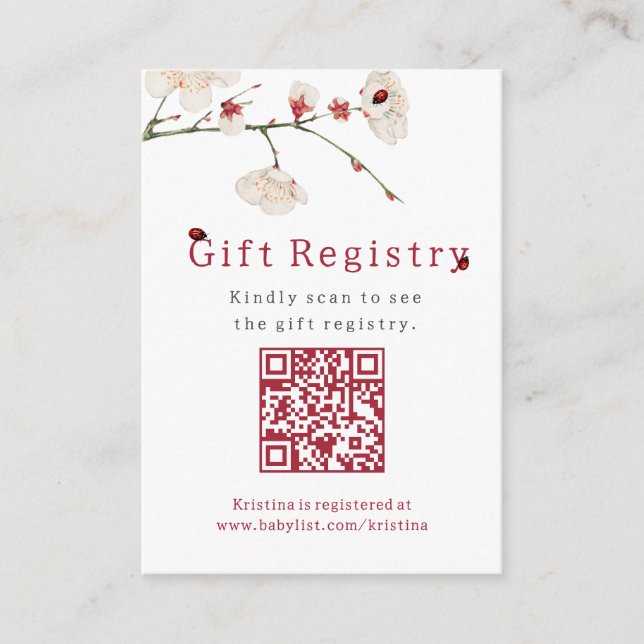 Little Ladybug Elegant Gift Registry Baby Shower Tilläggskort (Framsida)