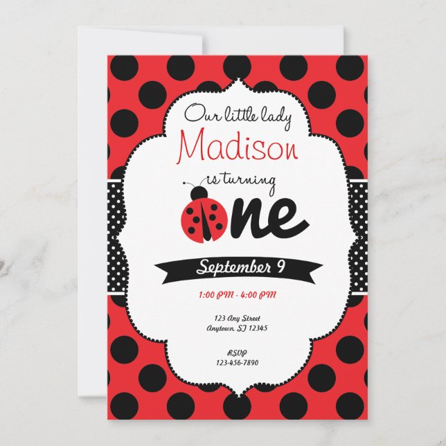 Little Ladybug First Birthday Polka Dot-inbjudan Inbjudningar (Framsida)