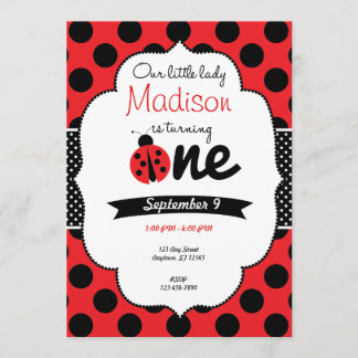 Little Ladybug First Birthday Polka Dot-inbjudan Inbjudningar