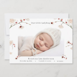 Little Ladybug Flicka Birth Notice Inbjudningar