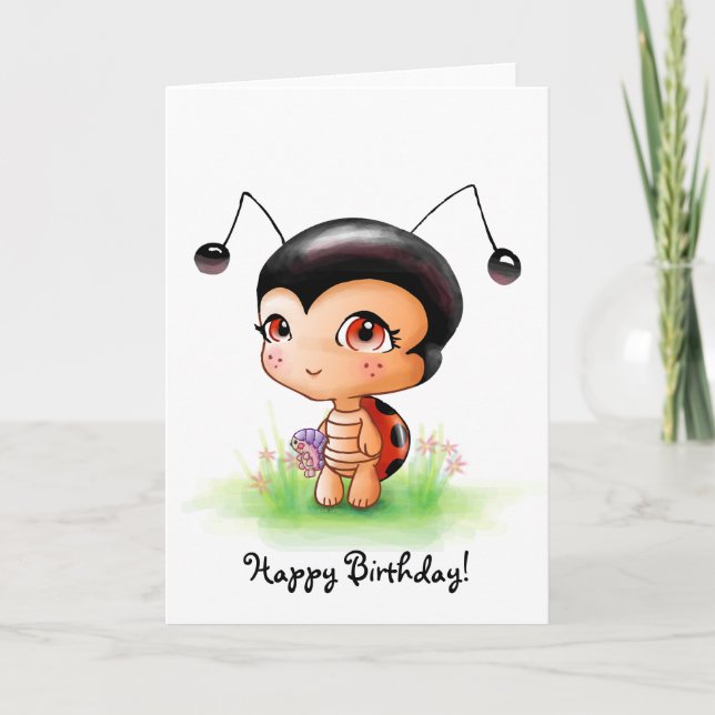 Little Ladybug Girl Birthday Card Kort (Framsida)