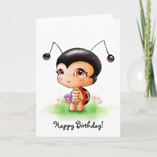 Little Ladybug Girl Birthday Card Kort