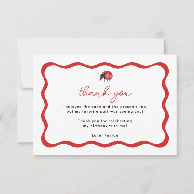 Little Ladybug Girl Födelsedagsfest Tack Kort (Framsida)