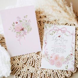 Little Ladybug Pink Bow Wildflower Baby Shower Inbjudningar