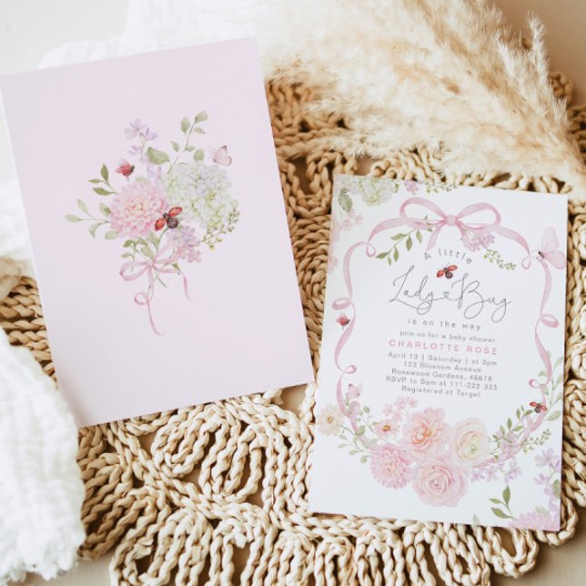 Little Ladybug Pink Bow Wildflower Baby Shower Inbjudningar (Skapare uppladdad)